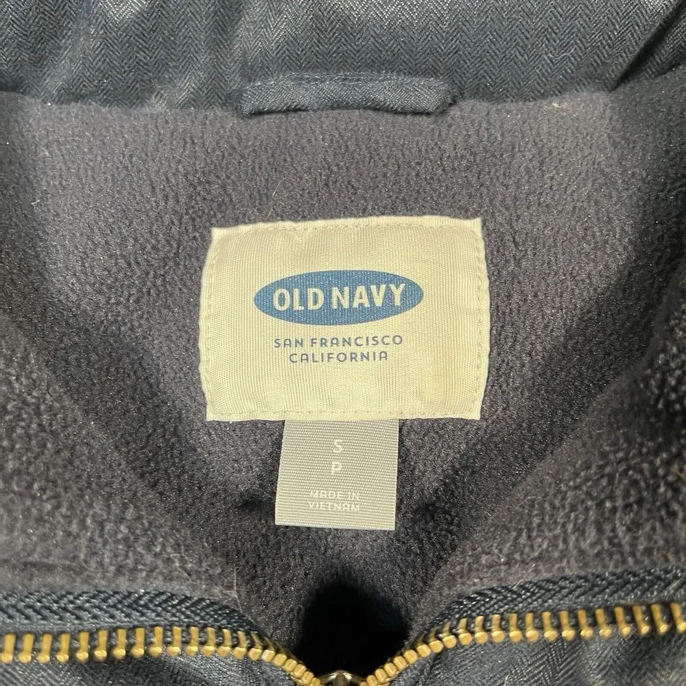 Old Navy Puffer Vest Mens S Navy Blue Herringbone Fleece Lined Quilted 774364-02